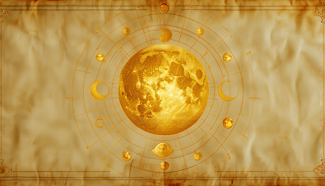 The moon inside an engraved dial of phases