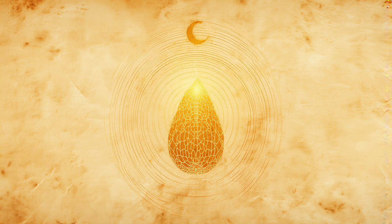 A seed glowing in tilled earth under a waxing crescent