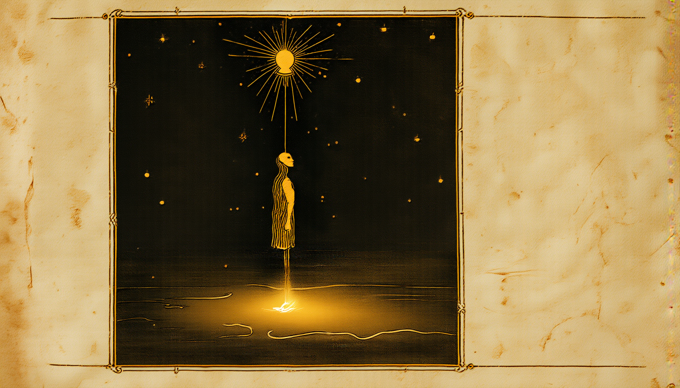 A cord from a lodge door to a glowing wisp of light